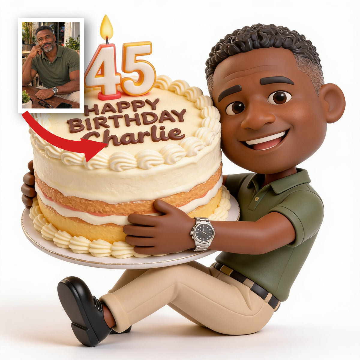 Personalized 45th Birthday Middle-Aged Black Man 3D Figurine Gift