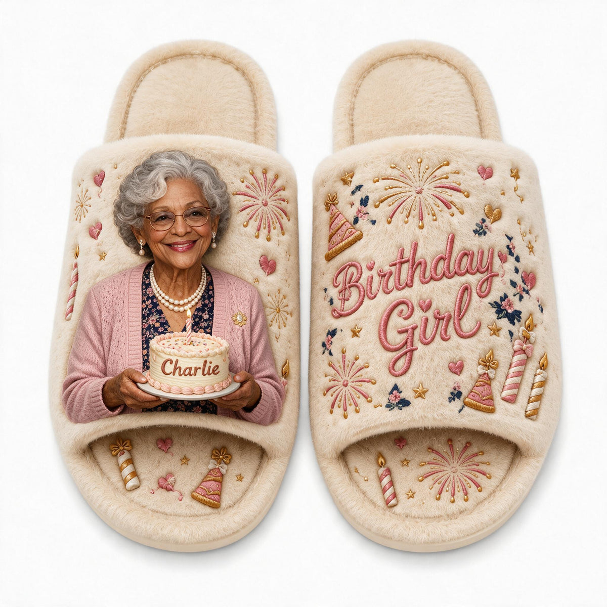 Personalized 70th Birthday Older Black Woman Open-Toe Slippers Birthday Gift