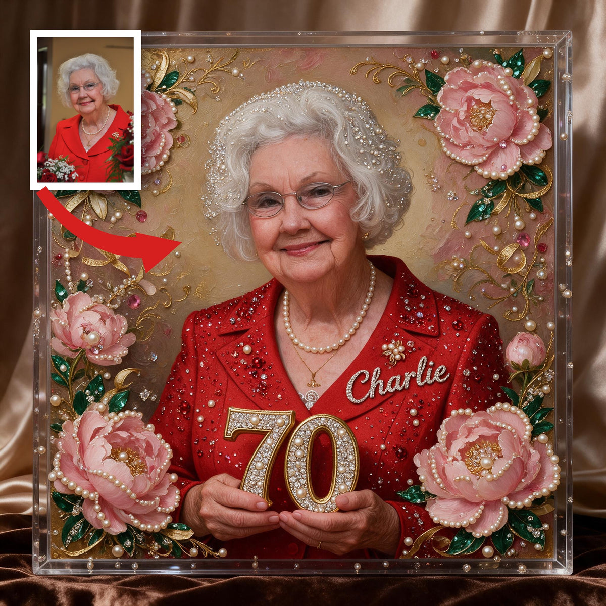 Personalized 70th Birthday Older Woman Diamond Painting Ornament Kit, Grandma Gift
