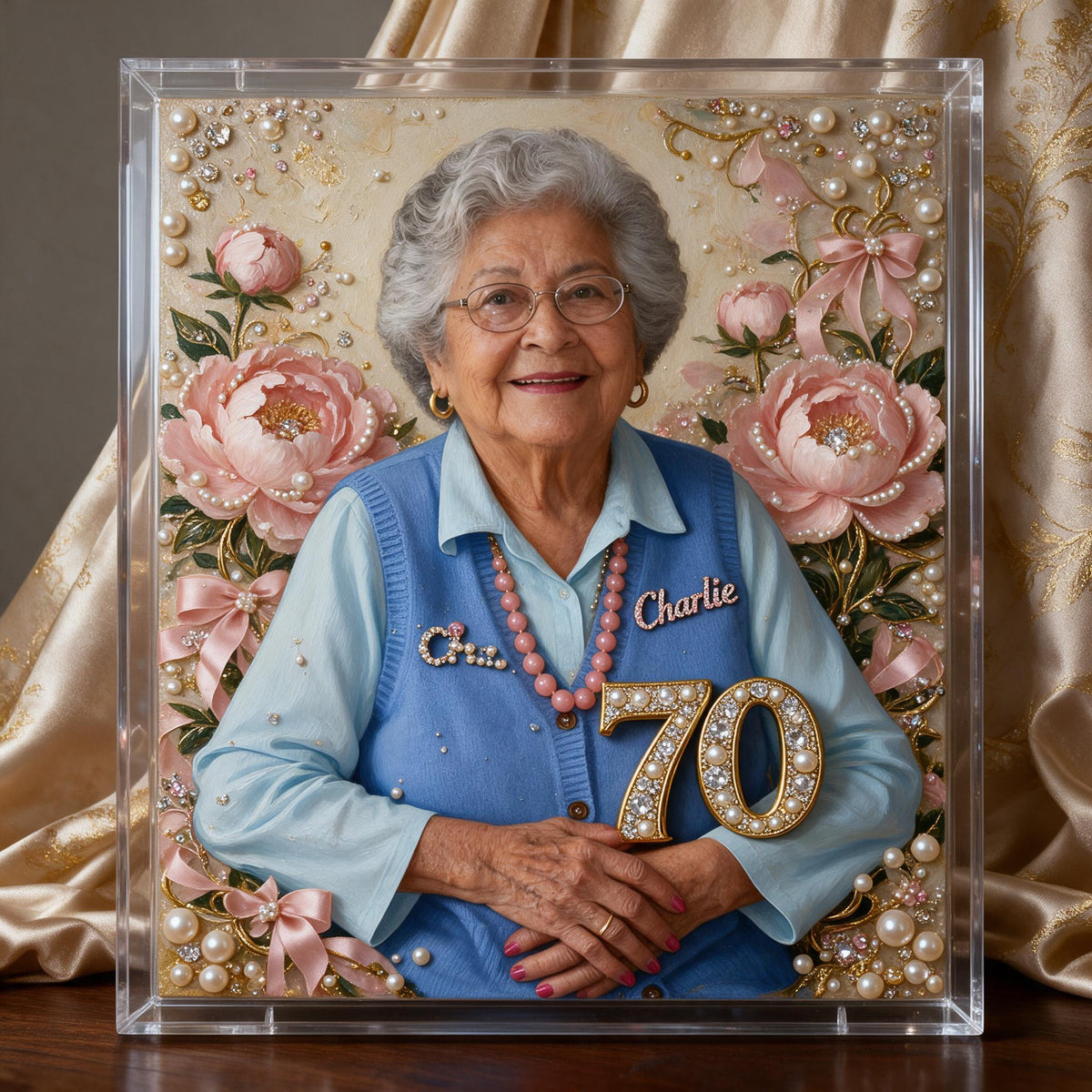 Personalized 70th Birthday Older Latina Woman Diamond Painting Ornament Kit, Grandma Gift