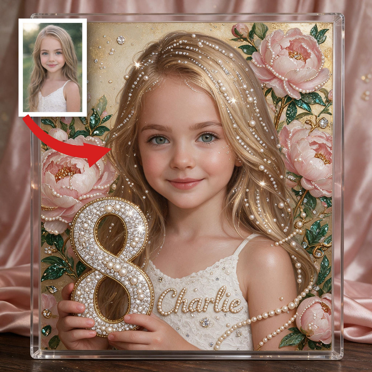 Personalized Birthday Little Girl Diamond Painting Ornament Kit, Gift for Daughter Granddaughter Niece