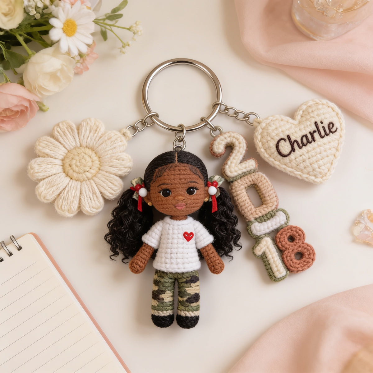Personalized Birthday Black Little Girl Keychain Daughter Granddaughter Niece Gift