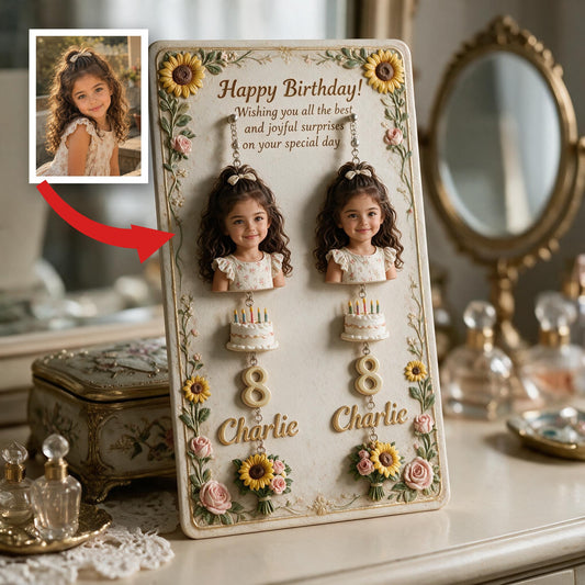 Personalized Birthday Latina Little Girl Earrings with Display Card, Gift for Daughter Granddaughter Niece