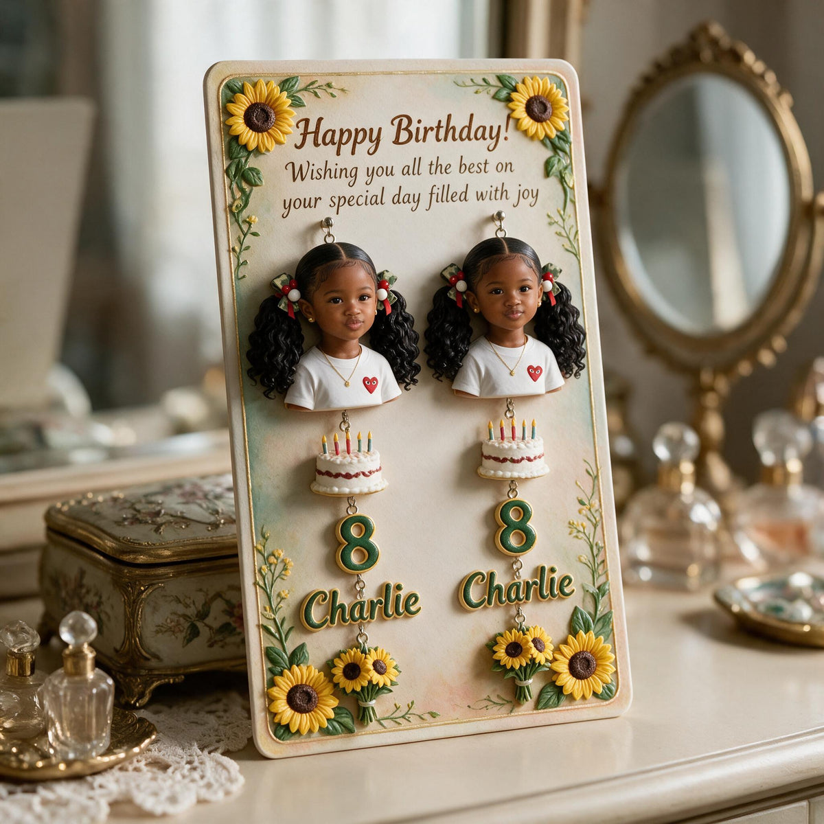 Boucles d'oreilles noires personnalisées pour anniversaire avec carte, cadeau pour fille, petite-fille, nièce