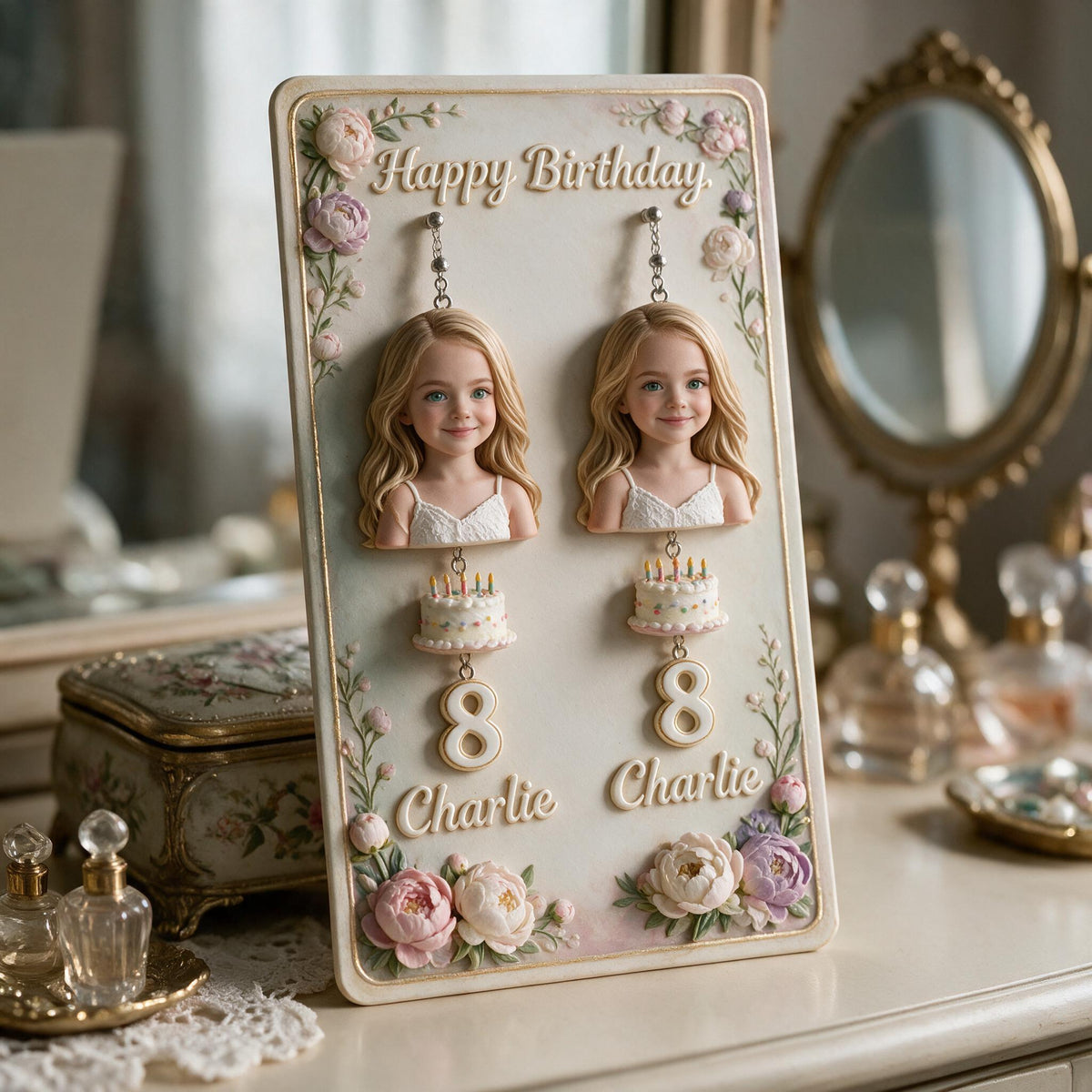 Personalized Birthday Little Girl Earrings with Display Card, Gift for Daughter Granddaughter Niece