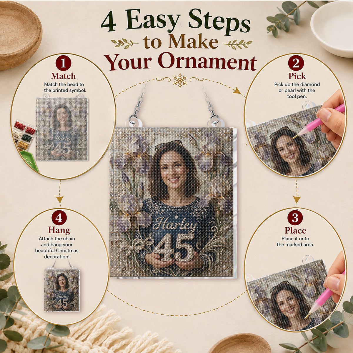 Personalized 45th Birthday Middle-Aged Black Woman Diamond Painting Ornament Kit Gift