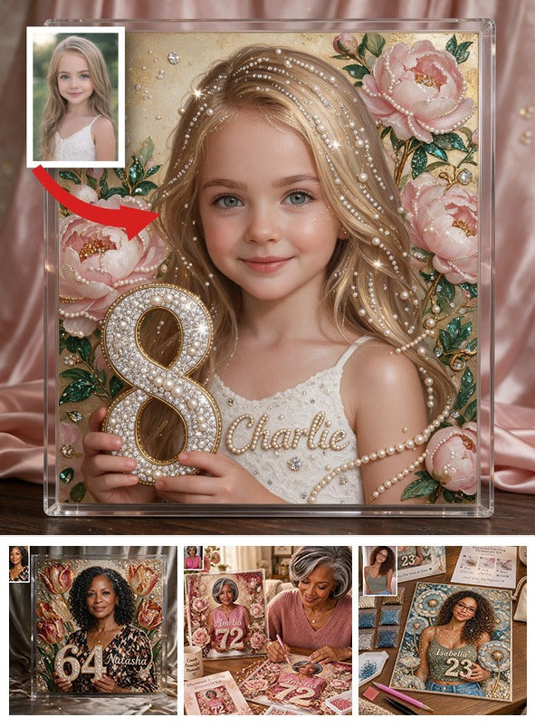 Personalized Birthday Little Girl Diamond Painting Ornament Kit, Gift for Daughter Granddaughter Niece