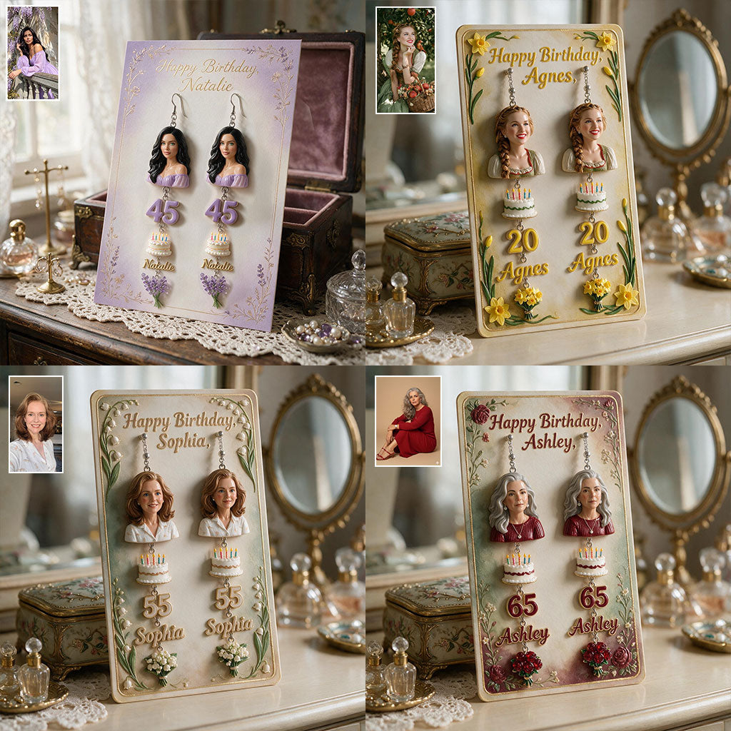 Personalized 70th Birthday Older Woman Earrings with Display Card, Mom Grandma Wife Gift
