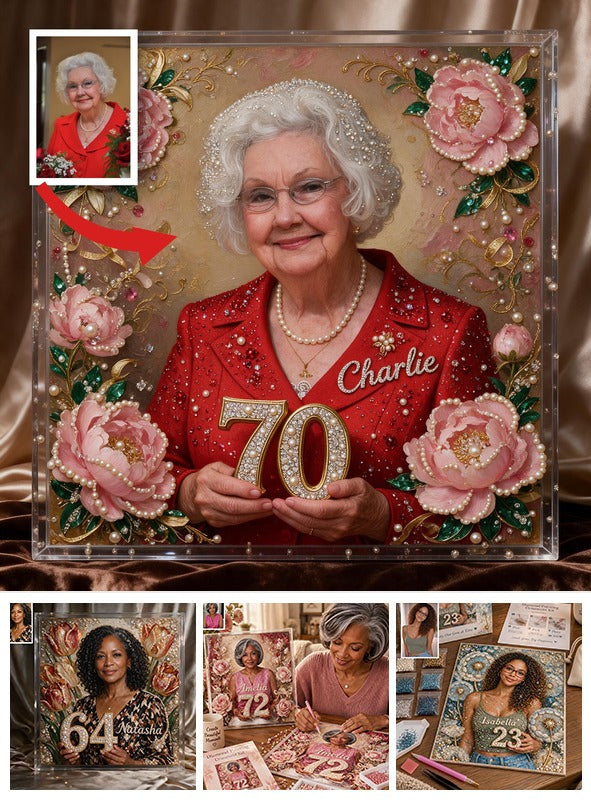 Personalized 70th Birthday Older Woman Diamond Painting Ornament Kit, Grandma Gift