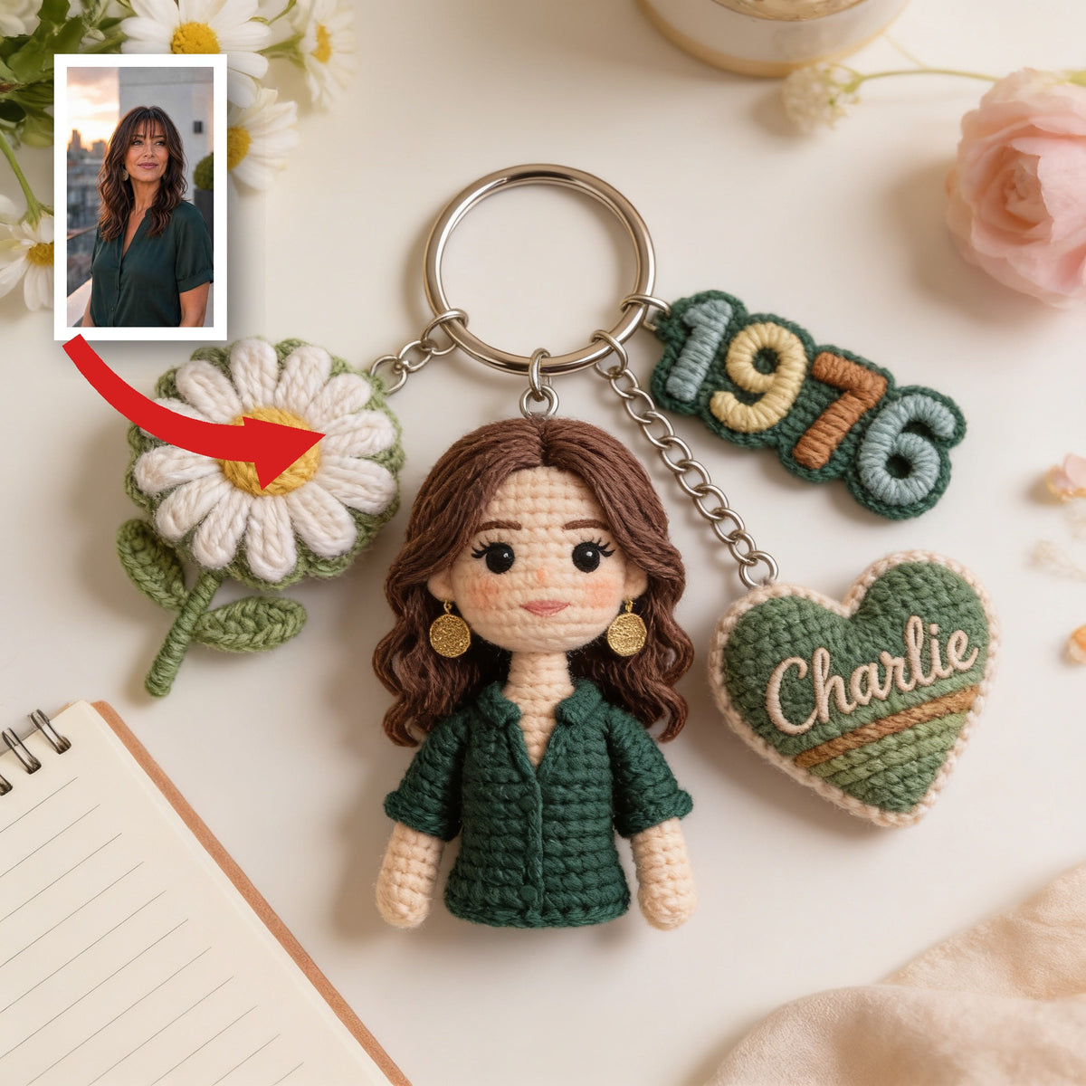Personalized 50th Birthday Middle-Aged Latina Woman Charm Keychain Gift