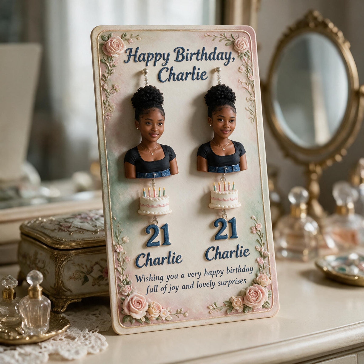 Personalized 21st Birthday Black Woman Earrings with Display Card Gift for Her