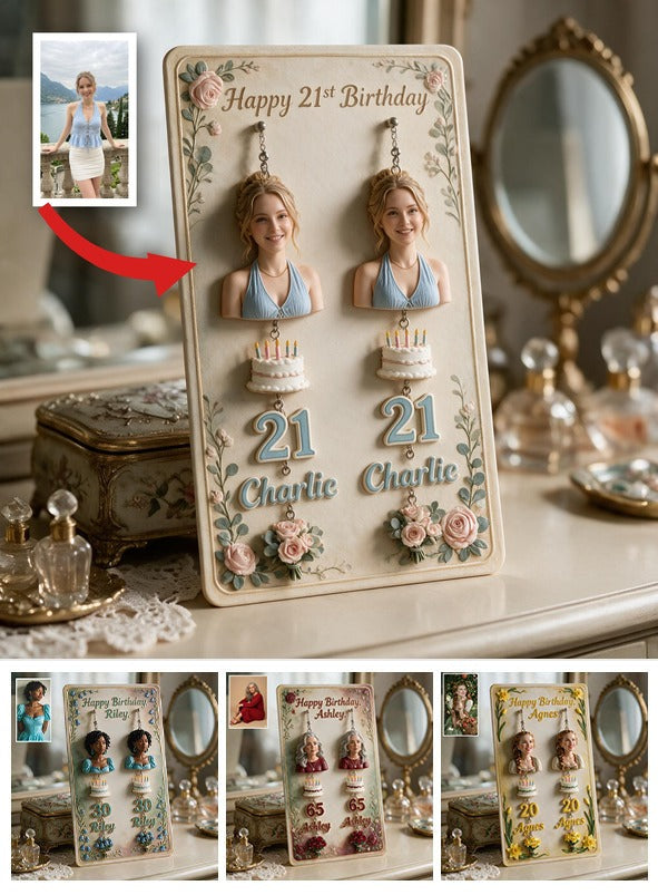 Personalized 21st Birthday Woman Earrings with Display Card, Gift for Her