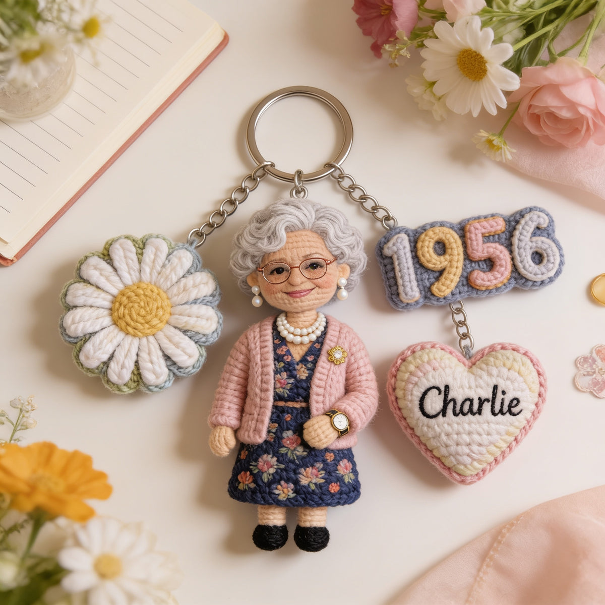 Personalized 70th Birthday Older Black Woman Premium Keychain Gift