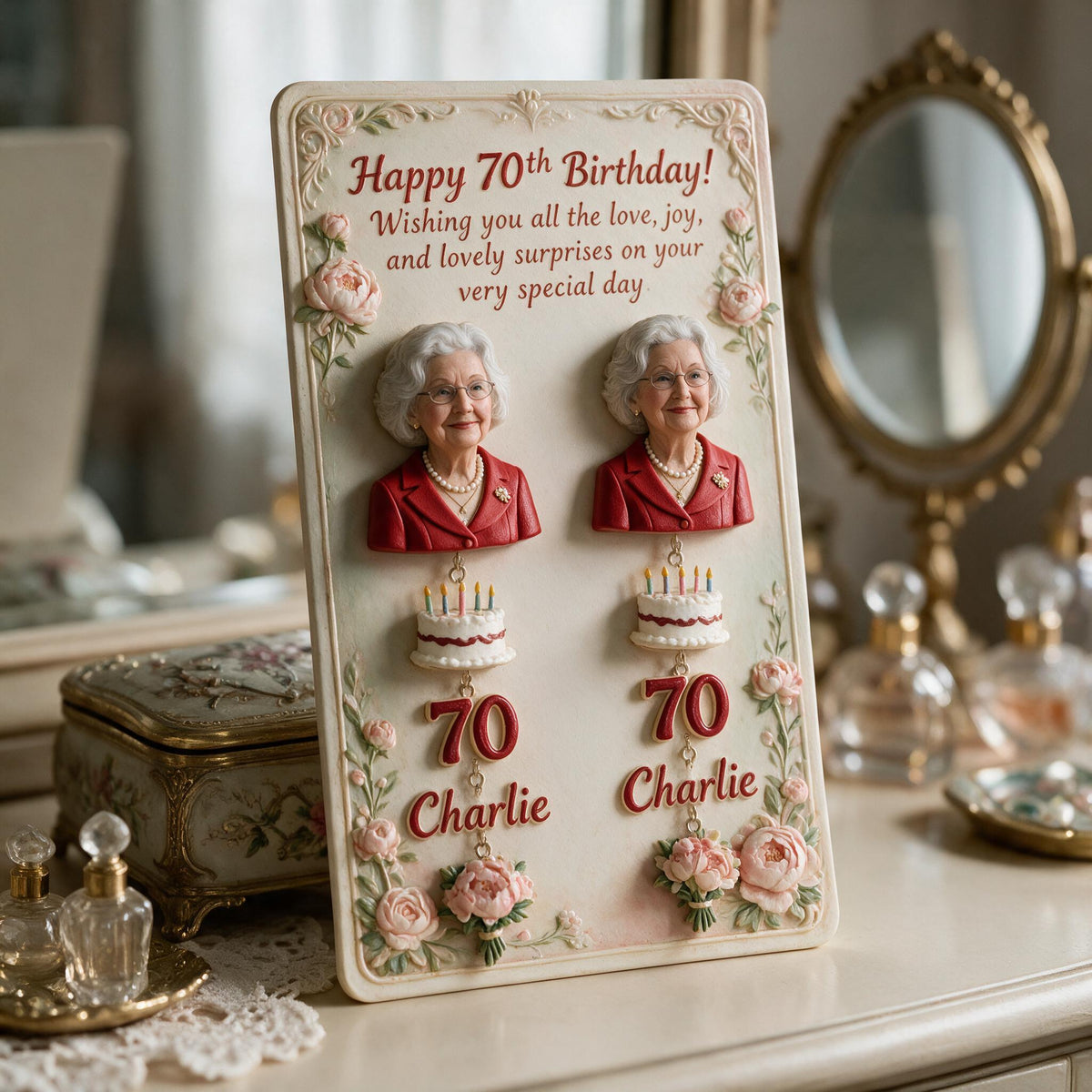 Personalized 70th Birthday Older Woman Earrings with Display Card, Mom Grandma Wife Gift
