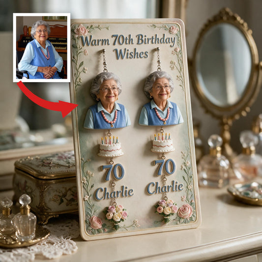 Personalized 70th Birthday Older Latina Woman Earrings with Card, Gift for Grandma Mom Wife