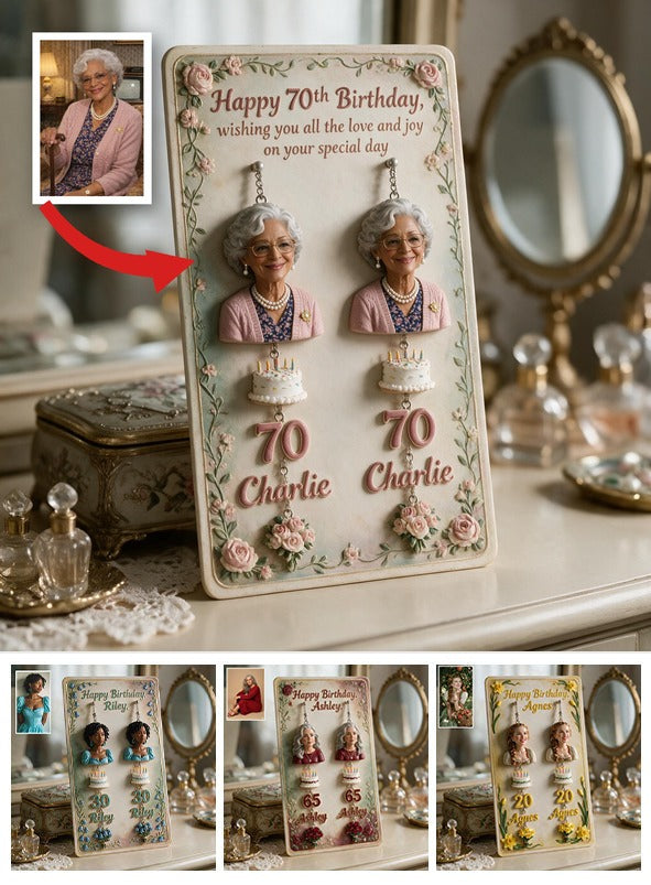 Personalized 70th Birthday Older Black Woman Earrings with Display Card, Mom Grandma Gift