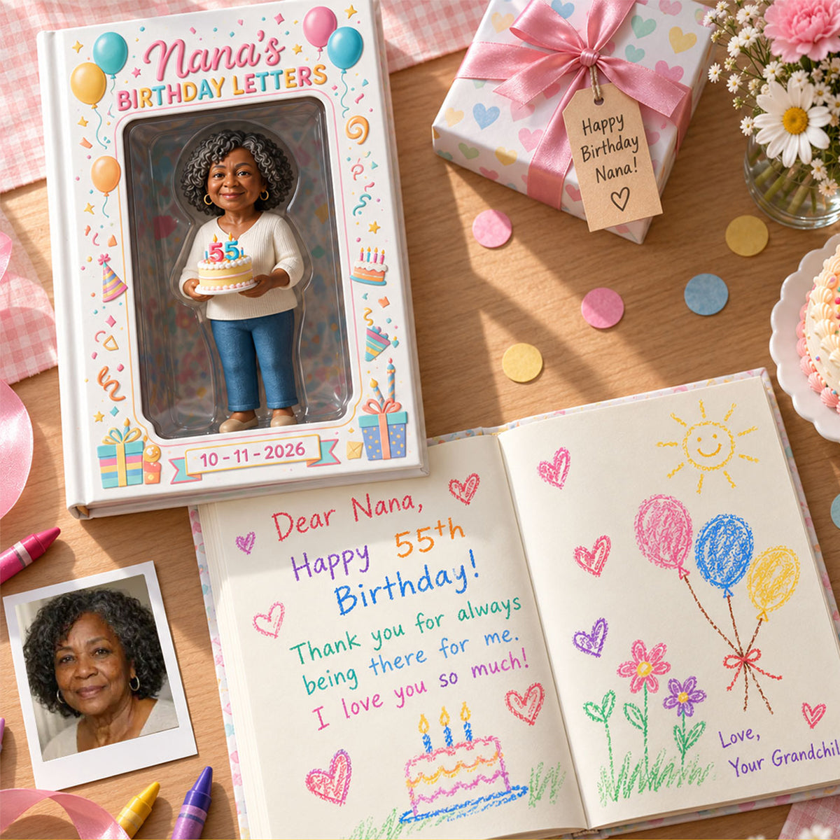 Personalized 45th Birthday Middle-Aged Black Woman Leather Journal, Gift for Mom Wife Grandma