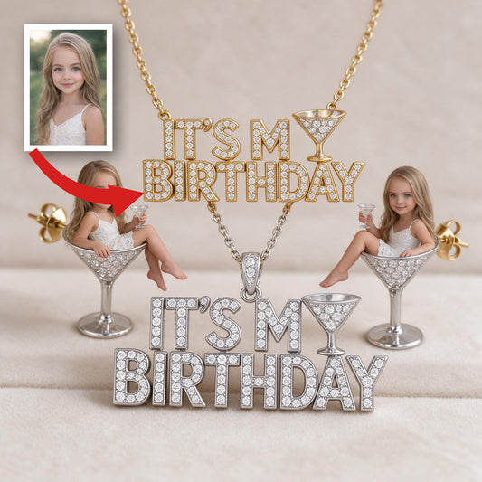 Personalized Birthday Little Girl Pendant Necklace & Stud Earrings Set
