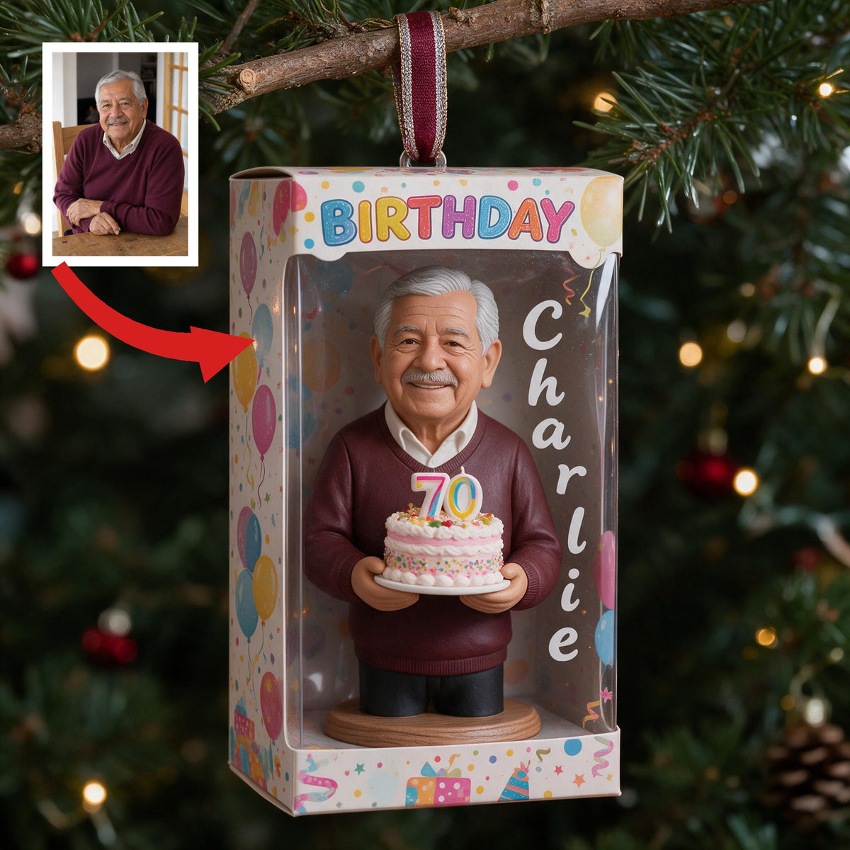 Personalized 70th Birthday Older Latino Man Ornament Gift for Dad Grandpa Husband