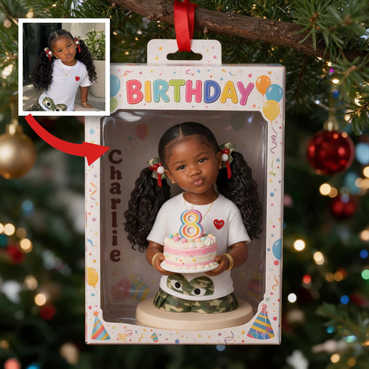 Personalized Birthday Black Little Girl Ornament, Gift for Daughter Granddaughter Niece