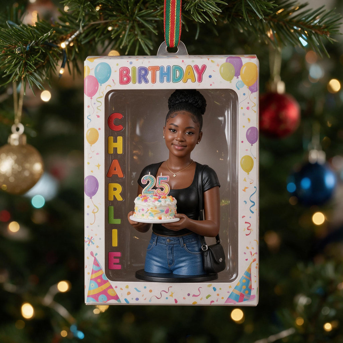 Personalized 25th Birthday Black Woman Ornament
