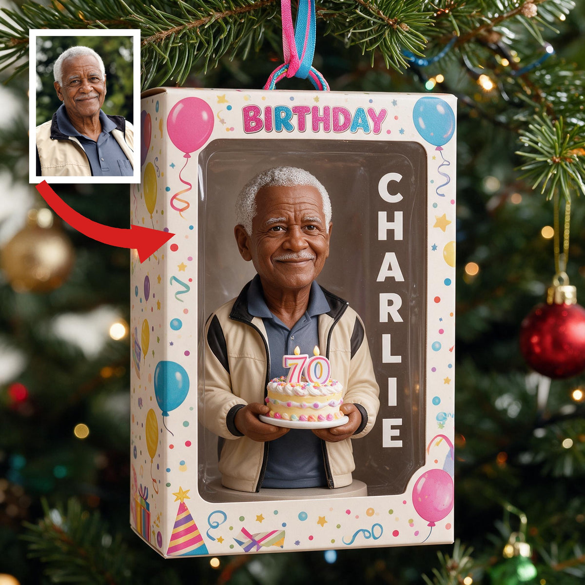 Personalized 70th Birthday Older Black Man Ornament, Gift for Dad Grandpa Husband