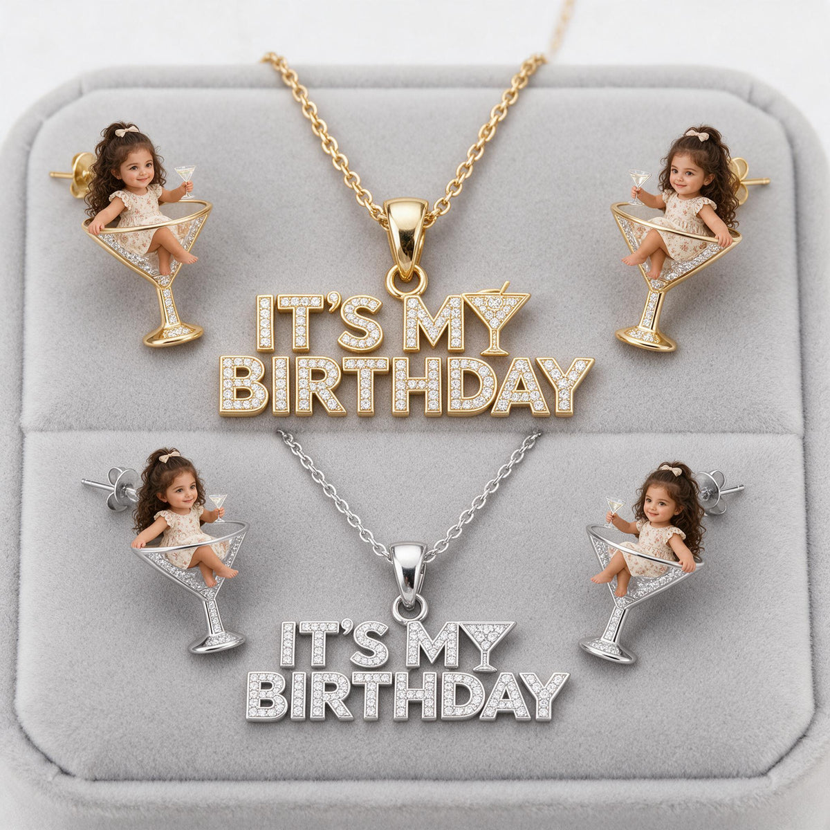 Personalized Birthday Latina Little Girl Pendant Necklace & Stud Earrings Gift Set