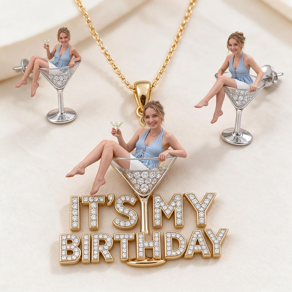 Personalized 21st Birthday Woman Pendant Necklace & Stud Earrings Set