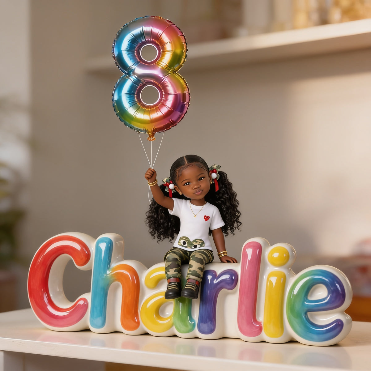 Personalized Birthday Black Little Girl Custom Shaped Acrylic Plaque Kids Gift
