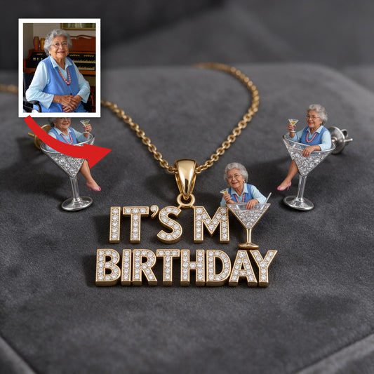 Personalized 70th Birthday Older Latina Woman Pendant Necklace & Stud Earrings Jewelry Set