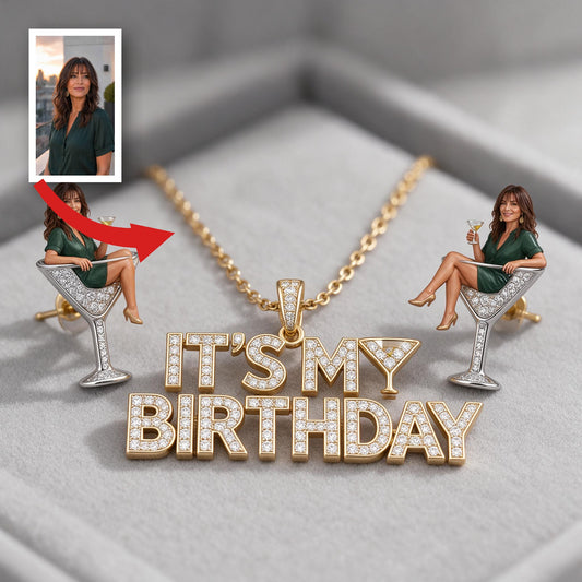 Personalized 50th Birthday Middle-Aged Latina Woman Pendant Necklace & Stud Earrings Set