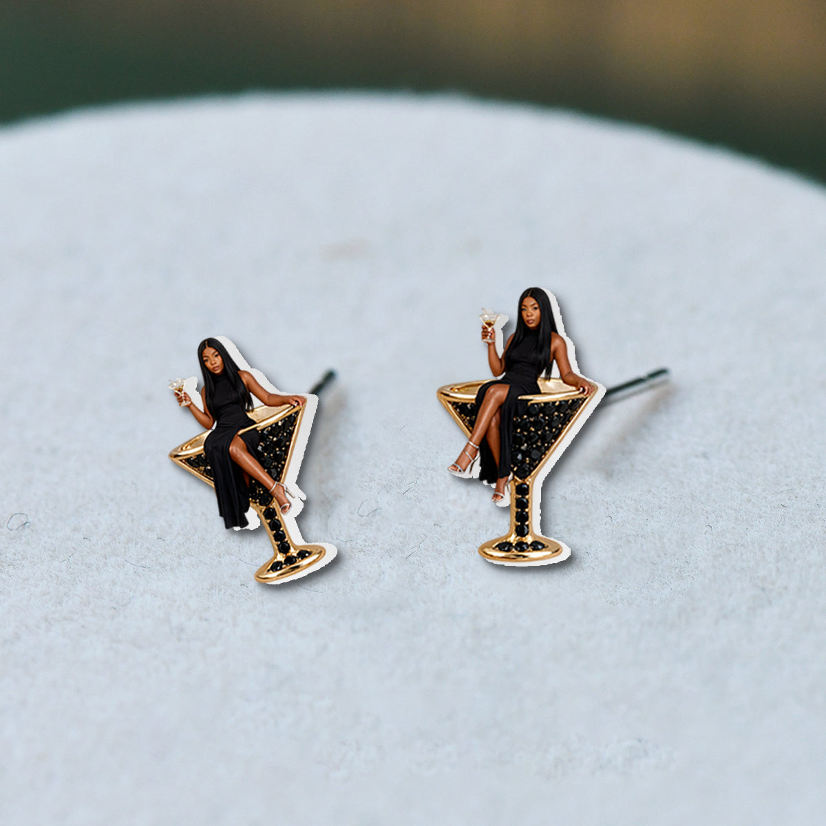 Personalized Birthday Black Little Girl Pendant Necklace & Stud Earrings Gift Set