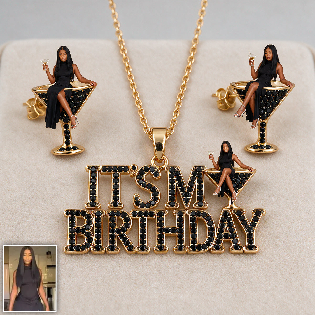 Personalized 50th Birthday Middle-Aged Woman Pendant Necklace & Stud Earrings