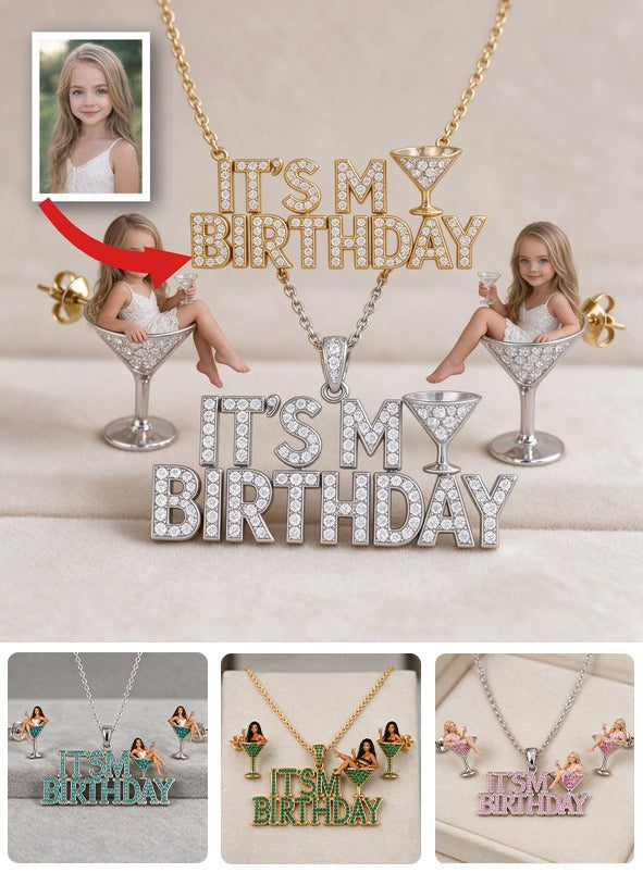 Personalized Birthday Little Girl Pendant Necklace & Stud Earrings Set