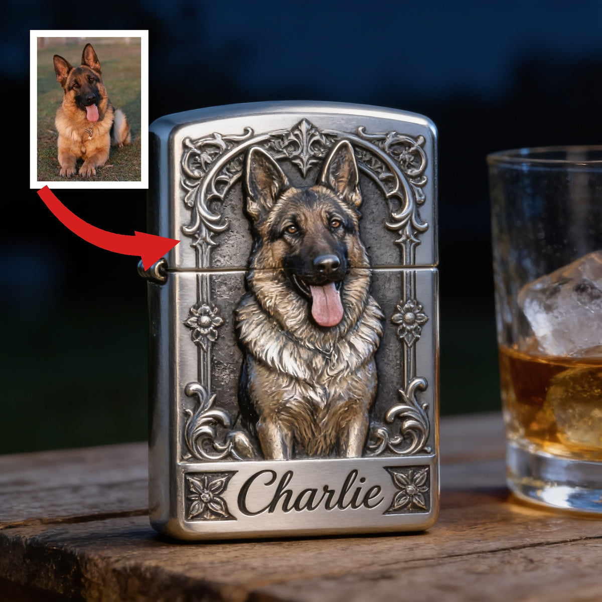 Personalized Black and Tan Adult German Shepherd Lighter Dog Owner Gift