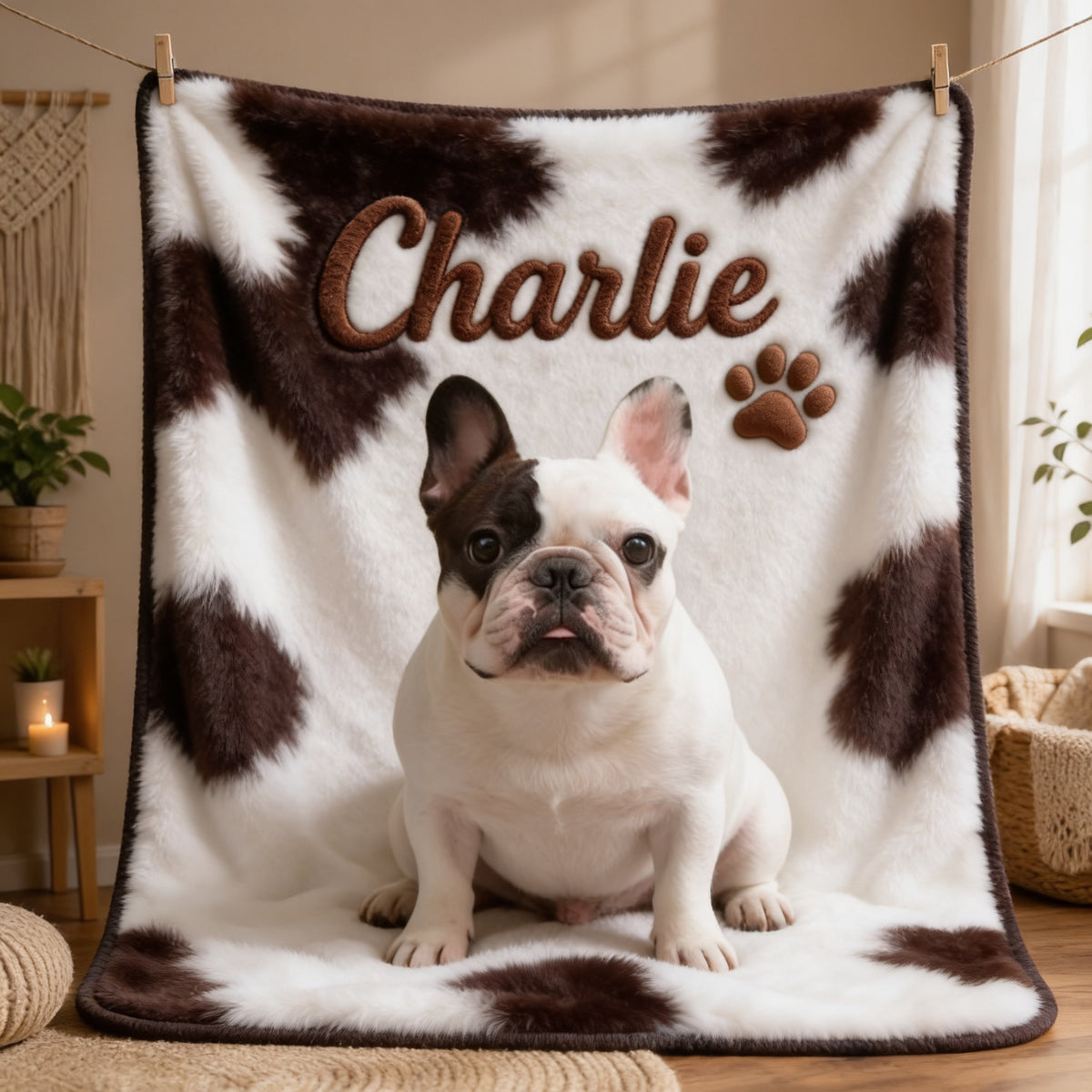 Personalized Black and White French Bulldog Pet Blanket Dog Lover Gift