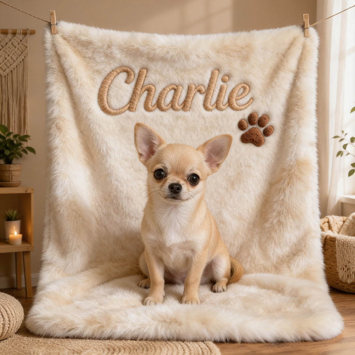 Personalized Fawn White Chihuahua Puppy Pet Blanket Dog Lover Gift