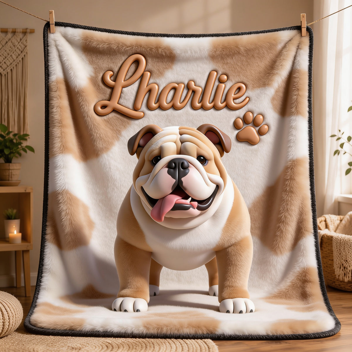 Couverture Personnalisée pour Bulldog Adulte Fawn et Blanc - Cadeau Amoureux des Chiens