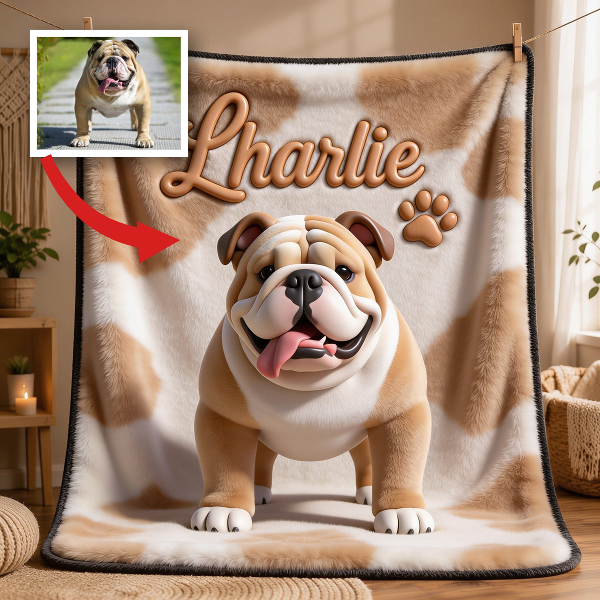 Couverture Personnalisée pour Bulldog Adulte Fawn et Blanc - Cadeau Amoureux des Chiens
