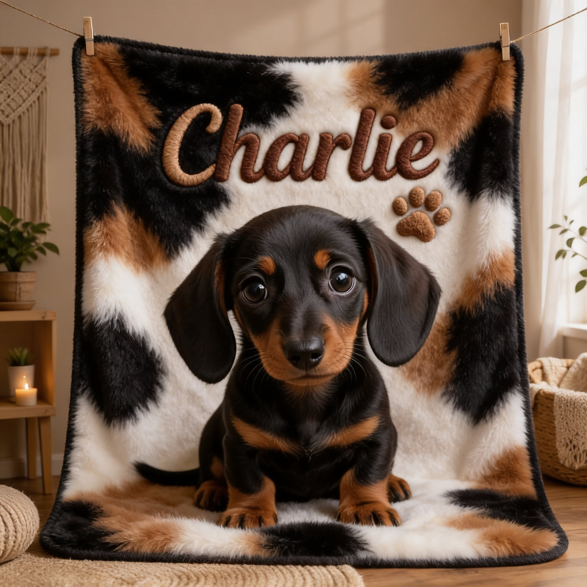 Personalized Black and Tan Dachshund Puppy Dog Blanket Pet Owner Gift