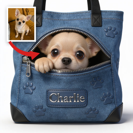 Personalized Fawn and White Chihuahua Puppy Tote Bag Dog Lover Gift