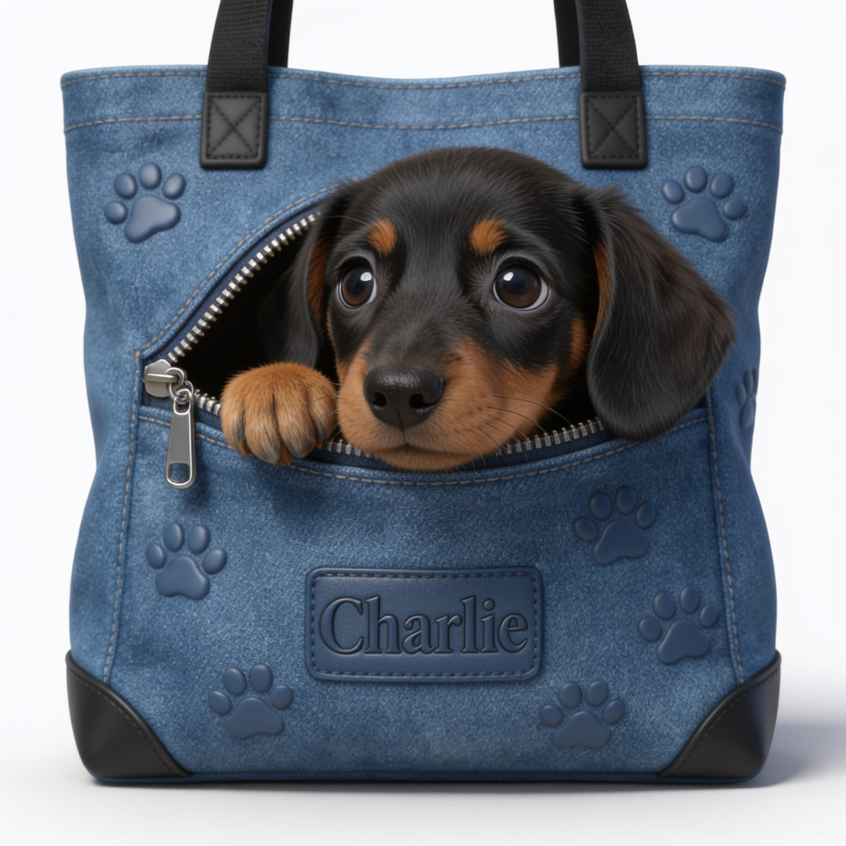 Personalized Black and Tan Dachshund Puppy Tote Bag Dog Lover Gift