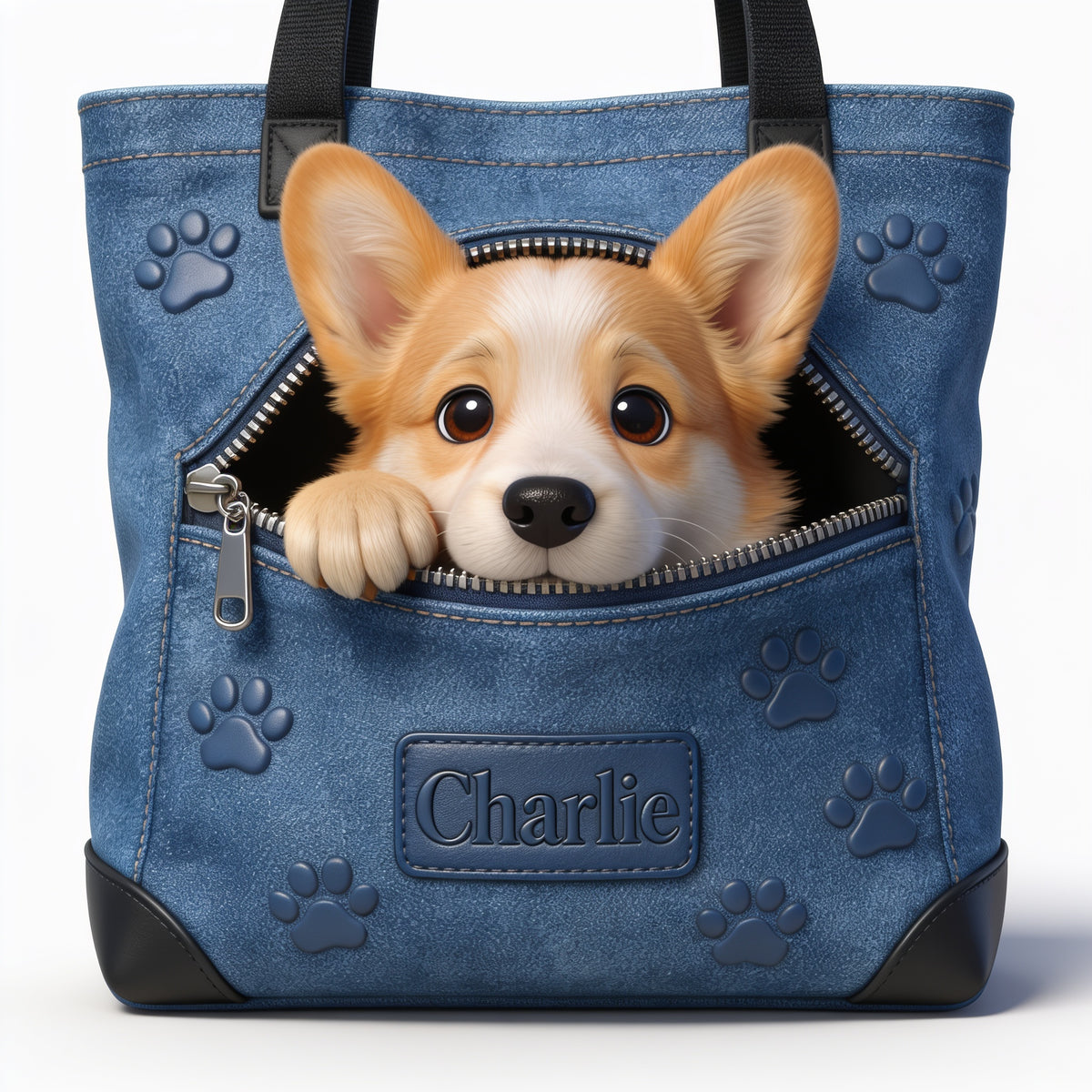 Personalized Tan and White Pembroke Welsh Corgi Tote Bag Dog Lover Gift