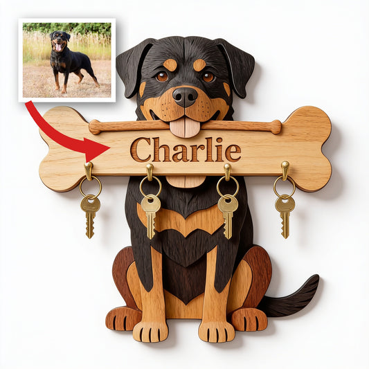 Personalized Black and Tan Adult Rottweiler Wooden Key Rack Dog Lover Home Decor Gift
