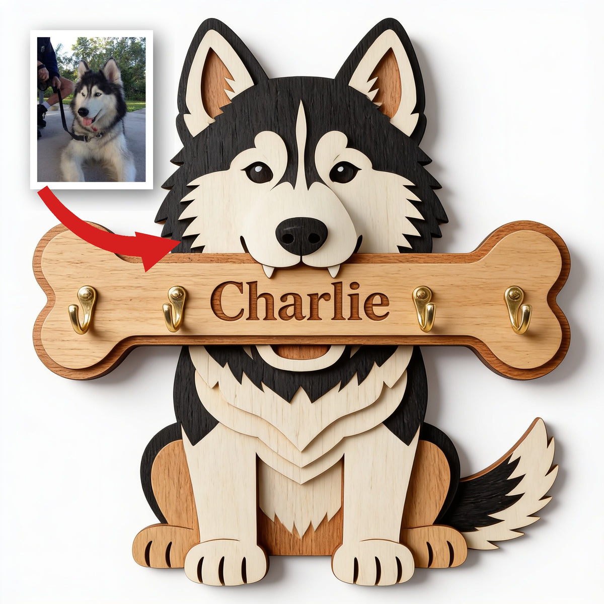 Personalized Siberian Husky Wooden Wall Mounted Key Rack Holder
