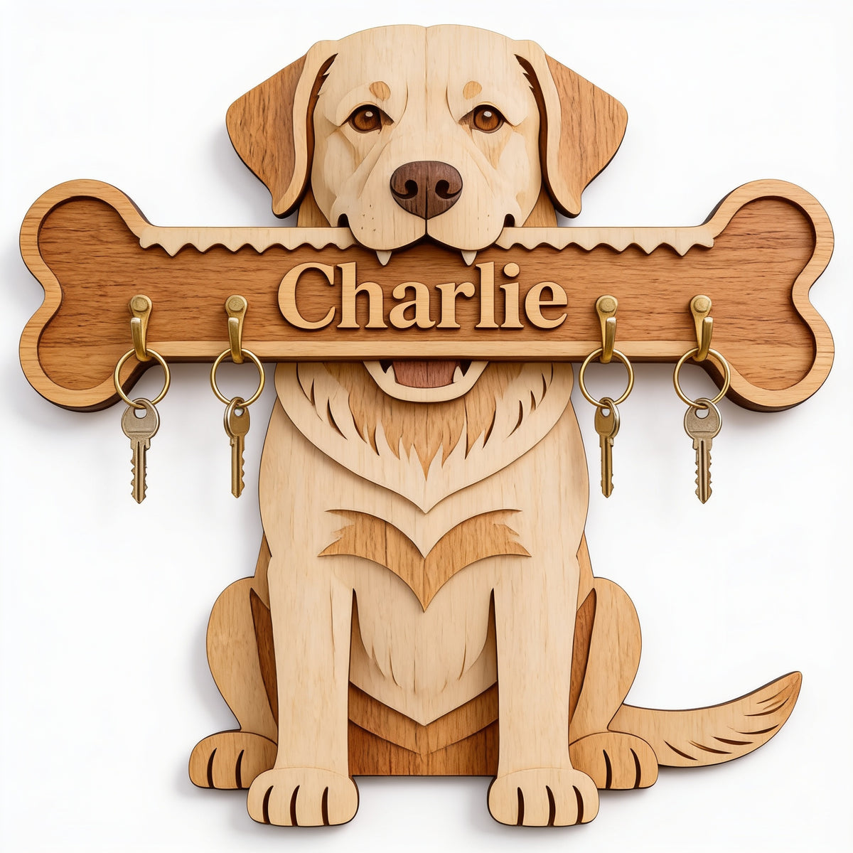 Personalized Yellow Labrador Retriever Wooden Key Rack, Custom Wall Hanging Dog Lover Gift