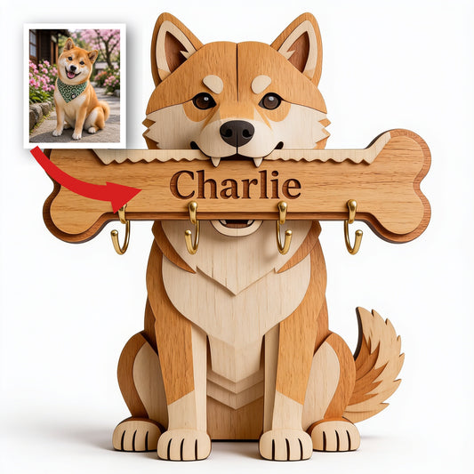 Personalized Shiba Inu Wooden Key Rack Wall Hanging Home Decor