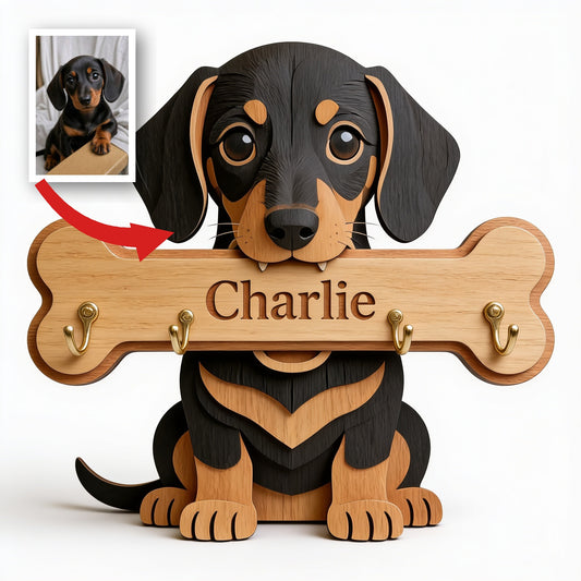 Personalized Black and Tan Dachshund Puppy Wooden Key Rack Dog Lover Decor