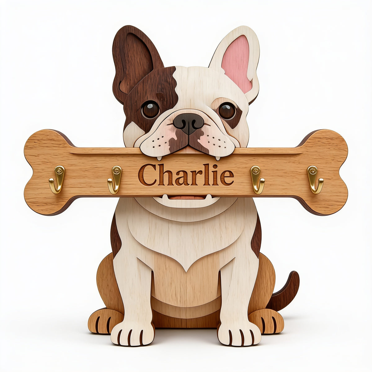 Personalized French Bulldog Wooden Key Rack Wall Hanging Organizer