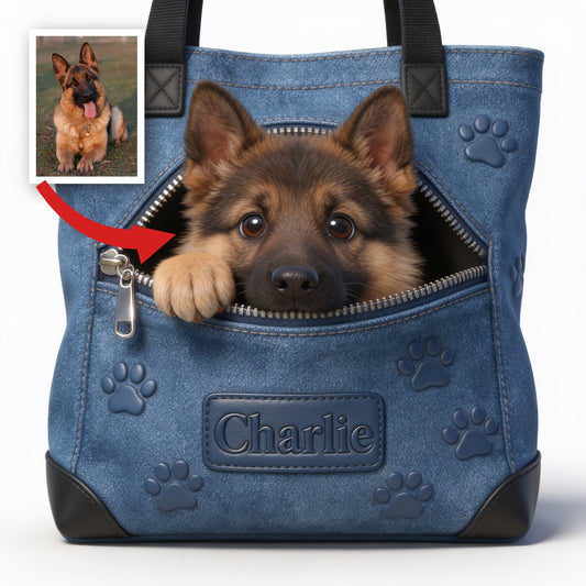 Personalized Black and Tan German Shepherd Tote Bag Dog Lover Gift
